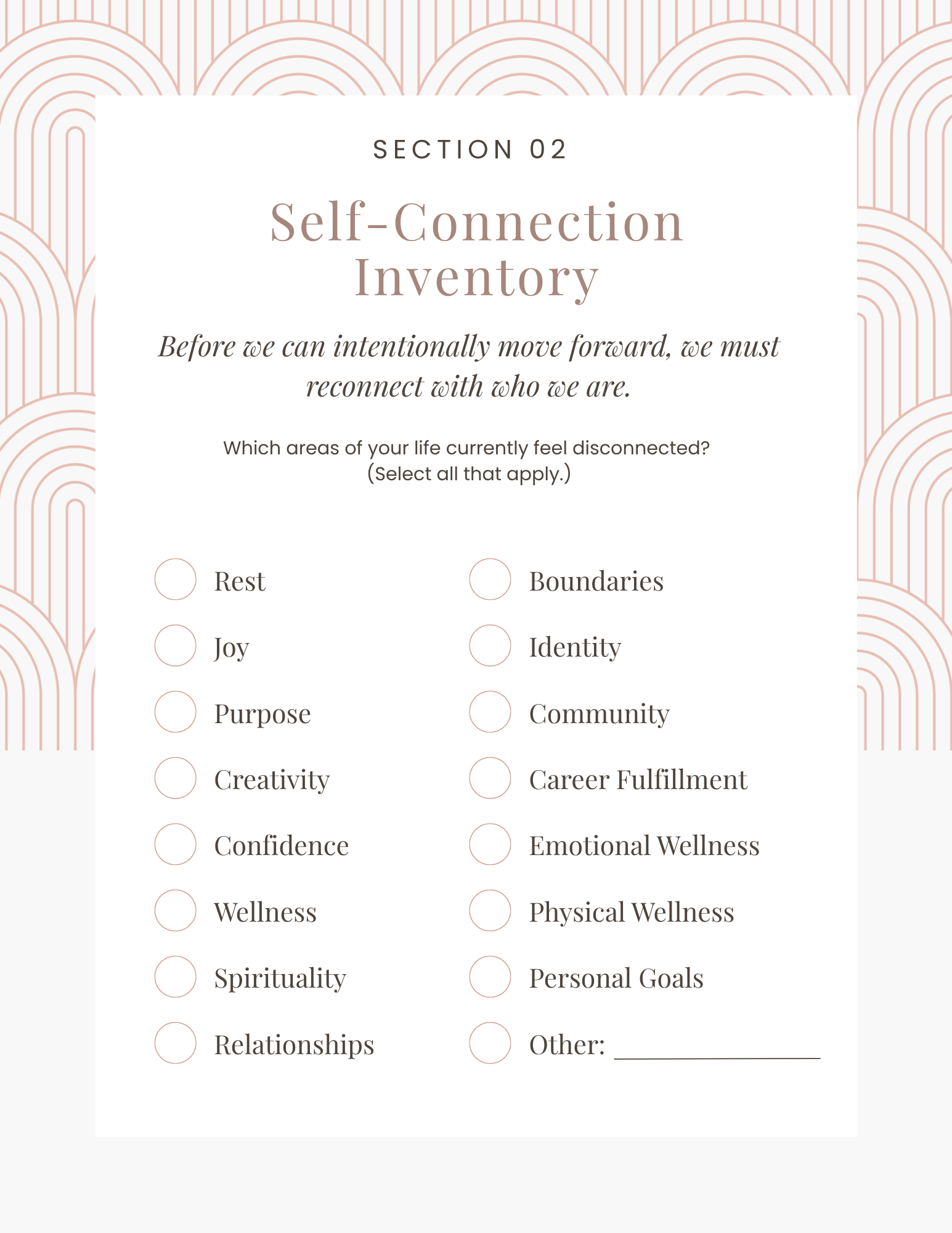 Workbook exercise from The Purposeful Pivot Workbook